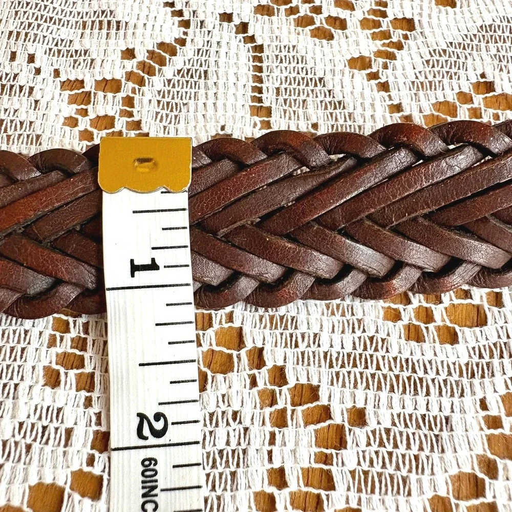 Vintage Nautica Braided Leather Belt Men's 42 Brown Mahogany Woven Brass Buckle